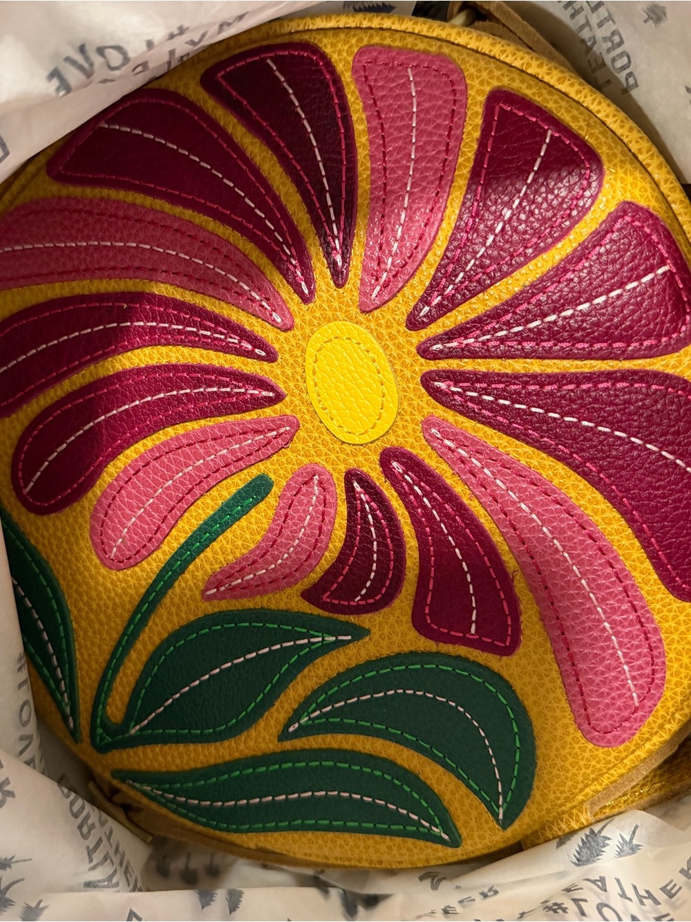 Portland Leather Wildflower Sunshine Large Circle Crossbody Limited Edition NIB!